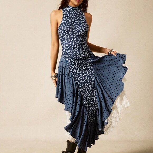 Boho Multicolor Women's Sexy Lace detail floral print Dress - Picture 2 of 8